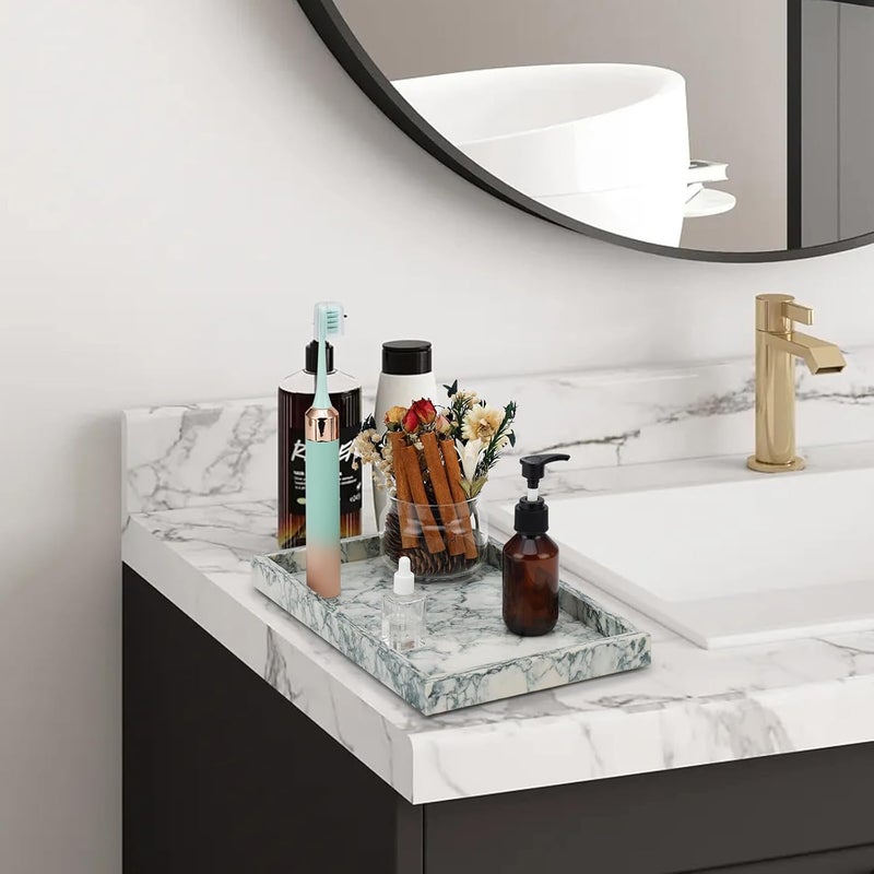 MULWR Marble Bathroom Tray,Pure Natural Vanity Tray,Marble Tray for Kitchen Counter Non-Ceramic/Non-Resin,Stone Trays 12 x 8 inch Cyan Green - Image 5